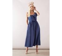 Wallis Petite Bow Detail Cotton Midi Dress In Navy navy 12