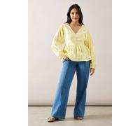 Wallis Petite Broderie Button Blouse In Yellow yellow 12