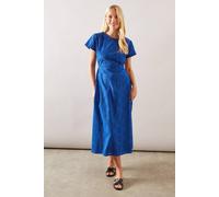 Wallis Petite Broderie Fit & Flare Midi Dress In Cobalt cobalt 16