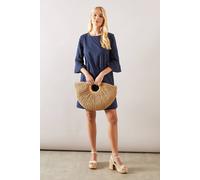 Wallis Petite Broderie Flute Sleeve Dress In Navy navy 20