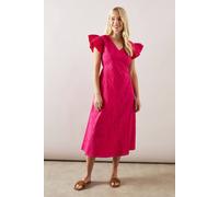 Wallis Petite Broderie Frill Sleeve Midi Dress In Pink pink 16