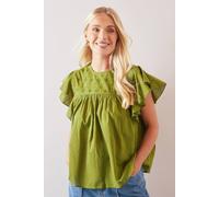 Wallis Petite Broderie Frill Sleeve Top In Khaki khaki 12