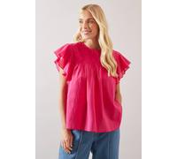 Wallis Petite Broderie Frill Sleeve Top In Pink pink 12