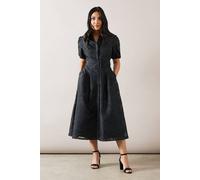 Wallis Petite Burnout Floral Shirt Dress In Black black