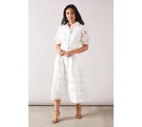 Wallis Petite Burnout Floral Shirt Dress In White white
