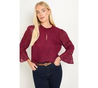Wallis Petite Burnout Ruffle Neck Blouse In Red red