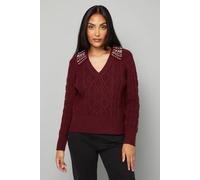 Wallis Women's Petite Cable Embellished Polo Collar Jumper in Plum | Size: Medium Wallis Plum M