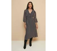 Wallis Petite Chain Print Zip Pleat Detail Dress In Black black 18