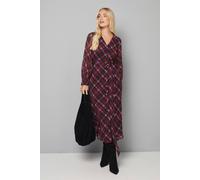 Wallis Petite Check Button Midi Shirt Dress In Burgundy burgundy 12