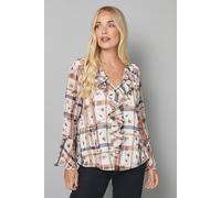 Wallis Petite Check Floral Print Ruffle Detail Blouse In Ivory ivory