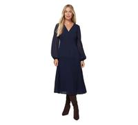 Wallis Petite Chiffon Button Detail Midi Dress, 14, Navy