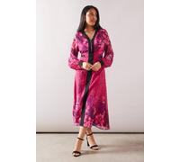 Wallis Petite Chiffon Floral Zip Midi Dress In Pink pink 8
