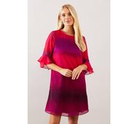 Wallis Petite Chiffon Ombre Print Flute Sleeve Shift Dress In Burgundy burgundy 12