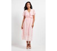 Wallis Women's Petite Chiffon Polka Dot Border Cape Sleeve Midi Dress in Blush | Size: 12 Wallis Blush 12