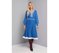 Wallis Petite Cobalt Zip Front Pleated Knitted Midi Dress cobalt L