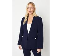 Wallis Petite Collarless Button Detail Edge To Edge Jacket In Navy navy 16
