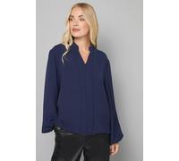 Wallis Women's Petite Collarless Woven Blouse in Navy | Size: 8 Wallis Navy 8