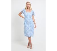 Wallis Petite Contrast Lace Button Midi Dress In Blue blue