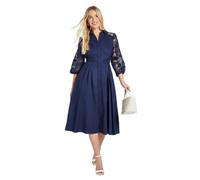 Wallis Petite Cotton Lace Belted Shirt Dress, 16, Navy