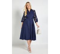 Wallis Petite Cotton Lace Belted Shirt Dress In Navy navy