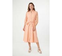 Wallis Petite Cotton Lace Belted Shirt Dress In Peach peach