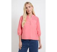 Wallis Petite Cotton Lace Detail Shirt In Coral coral