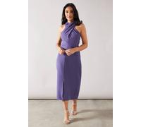 Wallis Petite Crepe Halter Neck Pencil Dress In Blue blue 18