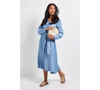 Wallis Women's Petite Denim Look Tie Waist Midi Dress in Light Wash | Size: 12 Wallis Light Wash 12