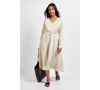 Wallis Petite Denim Look Tie Waist Midi Dress In Stone stone
