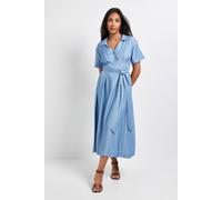 Wallis Women's Petite Denim Look Zip Belted Midi Dress in Light Wash | Size: 16 Wallis Light Wash 16