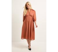 Wallis Petite Dobby Pleat Detail Button Midi Dress In Peach peach
