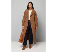Wallis Petite Double Breasted Maxi Coat In Chocolate chocolate