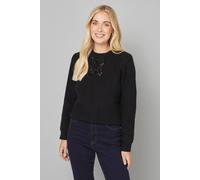 Wallis Women's Petite Embellished Bow Detail Jumper in Black | Size: Medium Wallis Black M