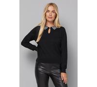Wallis Women's Petite Embellished Collar Knitted Jumper in Black | Size: Medium Wallis Black M