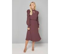 Wallis Women's PETITE EMBELLISHED RUCHED SLEEVE MIDI DRESS in Chocolate | Size: 12 Wallis Chocolate 12