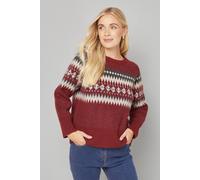 Wallis Petite Fairisle Crew Neck Jumper In Burgundy burgundy L