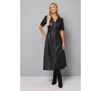 Wallis Petite Faux Leather Zip Midi Dress In Black black