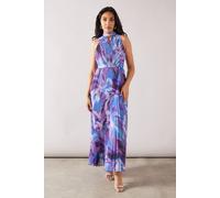Wallis Petite Feather Print Pleated Maxi Dress In Lilac lilac 16
