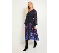 Wallis Petite Floral Animal Mix Zip Midi Dress In Navy navy