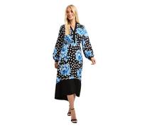 Wallis Women's Petite Floral Belted Contrast Midi Dress in Black | Size: 12 Wallis Black 12