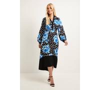 Wallis Women's Petite Floral Belted Contrast Midi Dress in Black | Size: 10 Wallis Black 10