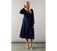 Wallis Petite Floral Burn Out Asymmetric Ruffle Midi Dress In Navy navy 10