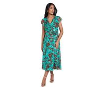 Wallis Petite Floral Burn Out Corsage Midi Dress, 16, Green