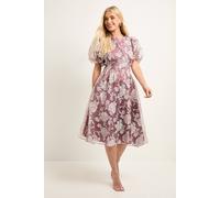 Wallis Petite Floral Burn Out Puff Sleeve Midi Dress In Rose rose 20