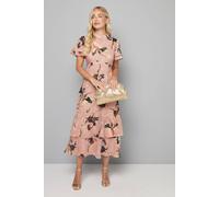 Wallis Petite Floral Burn Out Ruffle Midi Dress, 18, Blush