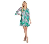 Wallis Petite Floral Burn Out Ruffle Shift Dress, 14, Green