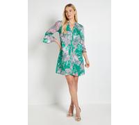 Wallis Petite Floral Burn Out Ruffle Shift Dress In Green green