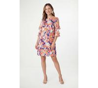 Wallis Petite Floral Burn Out Ruffle Shift Dress, 14, Navy