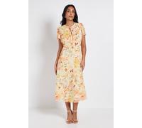Wallis Petite Floral Dobby Tie Front Midi Dress In Yellow yellow 14