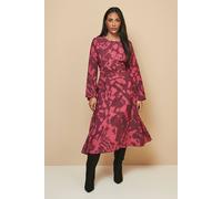 Petite Floral Flute Sleeve Tie Midi Dress Wallis Berry 14